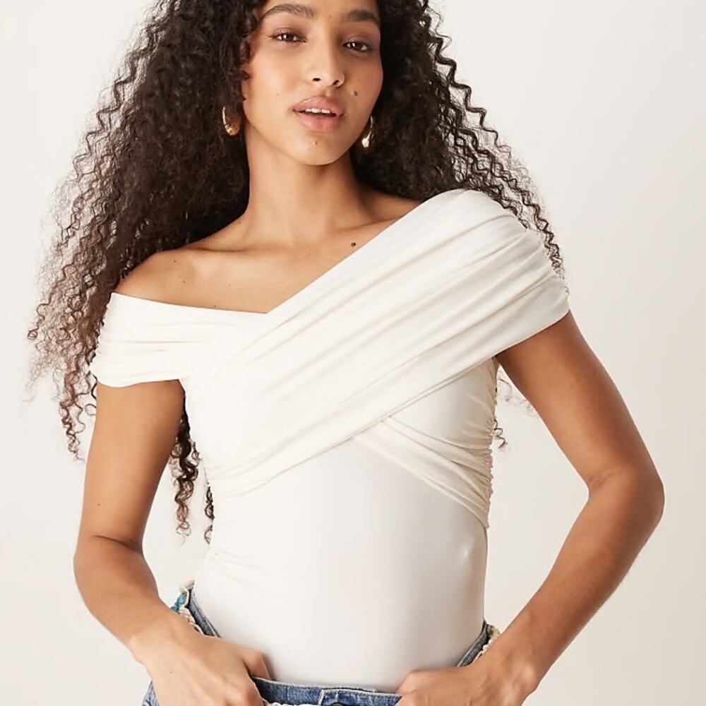 Abercrombie & Fitch Off-The-Shoulder Wrap Top Shirt White Size Small